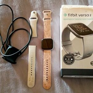 Fitbit Versa 2 Smartwatch - Floral Pink and White